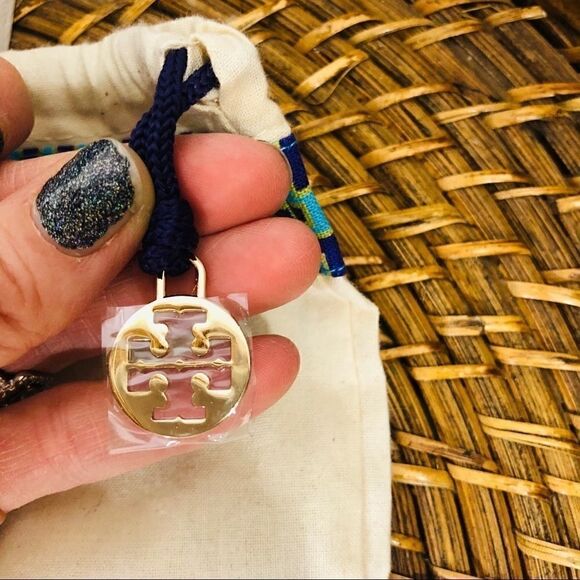 Tory Burch Cream Drawstring Dust Bag Teal Navy - Picture 2 of 6